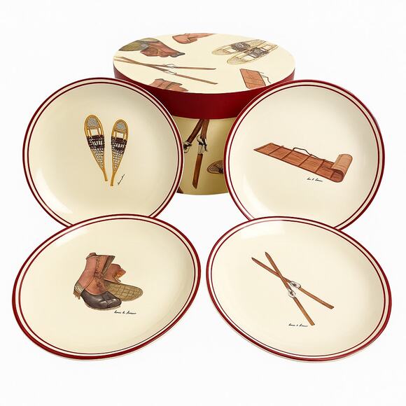 L.L.Bean Winter Lodge Plate Set (4) Snowshoe Ski Cabin Decor - Picture 1 of 8